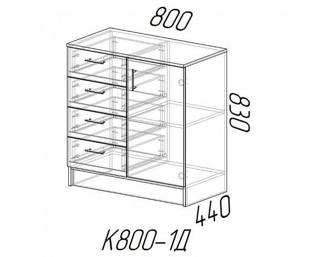 Комод К800-1Д ясень шимо светлый / ясень шимо темный