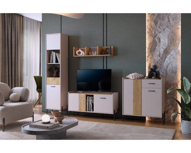 Модульная гостиная Доминика К3 кашемир / дуб крафт золотой