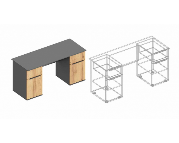 Стол письменный 2 тумбы Стил темно серый лофт / дуб золотистый